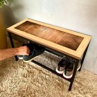 Sapateira De Porta Em Ferro Com Assento Em Mdf Madeira Borda