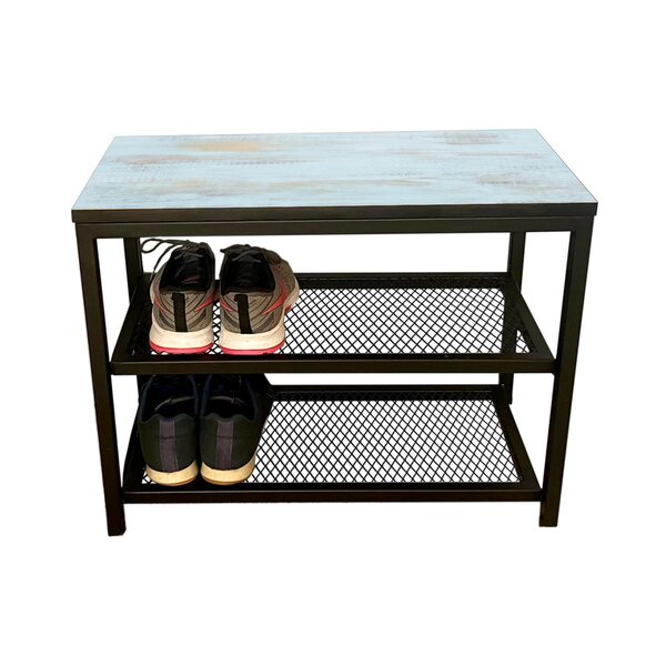 Sapateira De Porta Em Ferro Com Assento Em Mdf Madeira Pátina