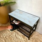 Sapateira De Porta Em Ferro Com Assento Em Mdf Madeira Pátina
