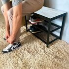 Sapateira De Porta Em Ferro Com Assento Em Mdf Madeira Pátina