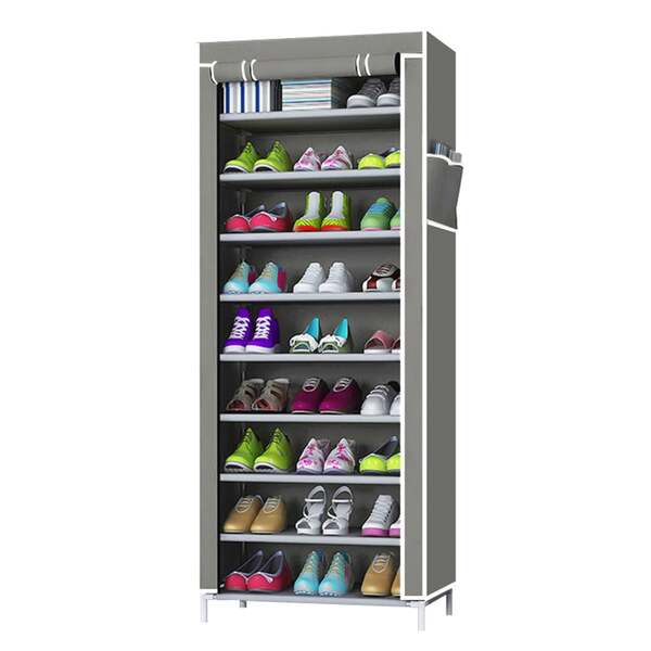 Sapateira Dobrável Com 9 Prateleiras Cor Cinza