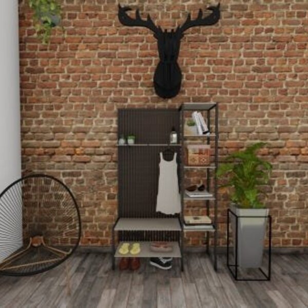 Sapateira E Cabideiro De Madeira E Ferro - Tendenci - Delta -