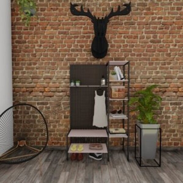 Sapateira E Cabideiro De Madeira E Ferro - Tendenci - Delta -