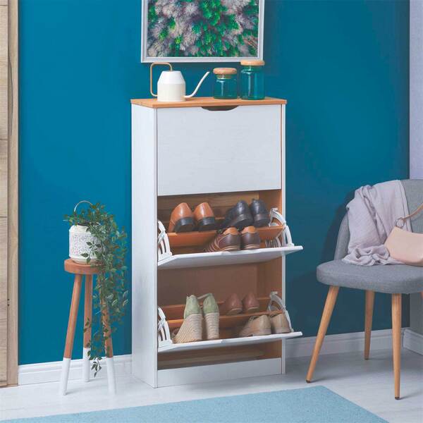 Sapateira Em Madeira Maciça 3 Portas 18 Pares Basil - Mel Bra