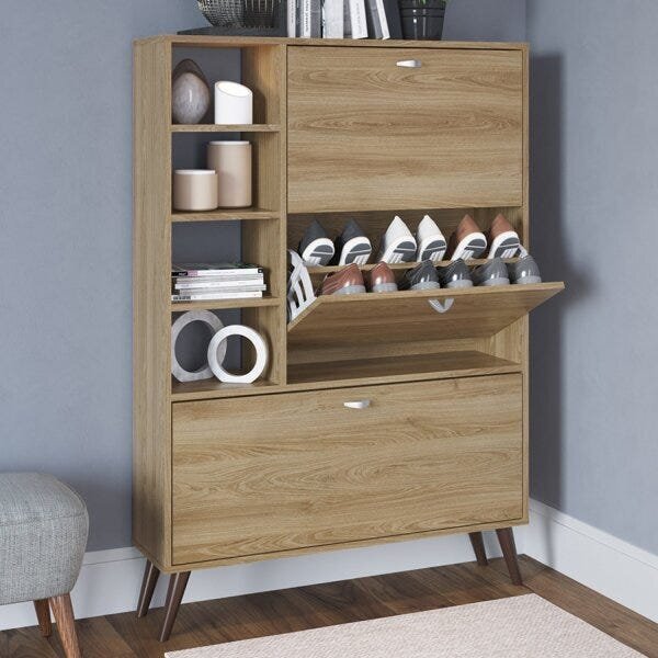 Sapateira Estante 3 Portas 4 Prateleiras  Oak