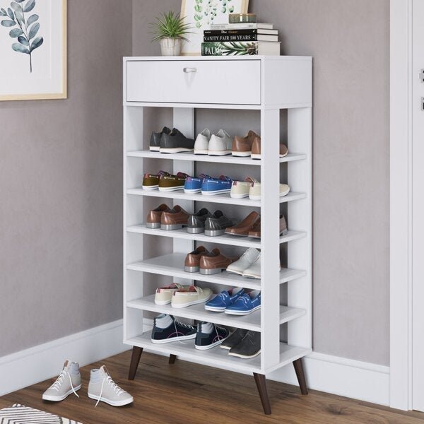Sapateira Estante Com 1 Gaveta 6 Prateleiras  Branco
