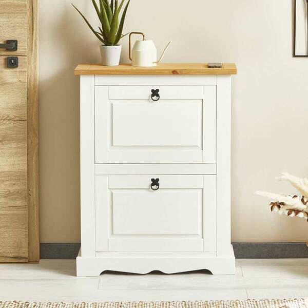 Sapateira Madeira 2 Portas Basculantes 10 Pares Rústico Branco