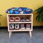 Sapateira Madeira Puff Abstrato Azul