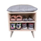 Sapateira Madeira Puff Branco Cinza