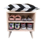 Sapateira Madeira Puff Chevron Preto E Branco