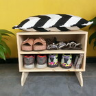 Sapateira Madeira Puff Chevron Preto E Branco
