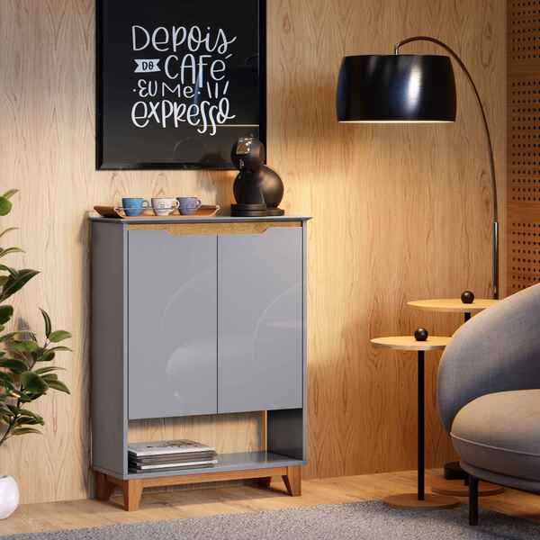 Sapateira Organizadora 2 Portas Hall Flow Cinza Com Freijó -