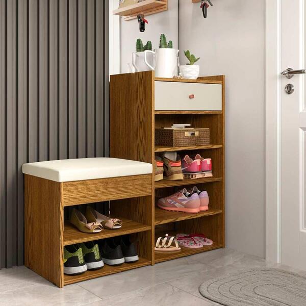 Sapateira Para Hall De Entrada Com Banco Cumaru Off White Hal