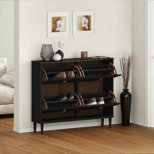 Sapateira Preta Madeira Horizontal Organizadora 4 Portas Mikka