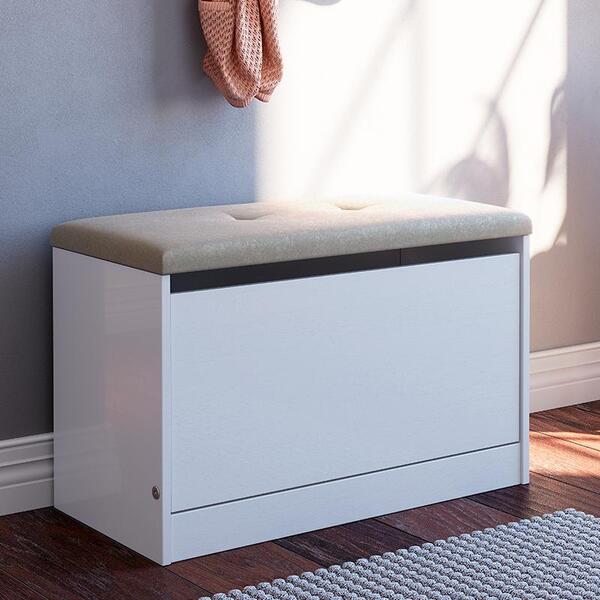 Sapateira Puff Cama Quarto Multifuncional Decoração Branco/be