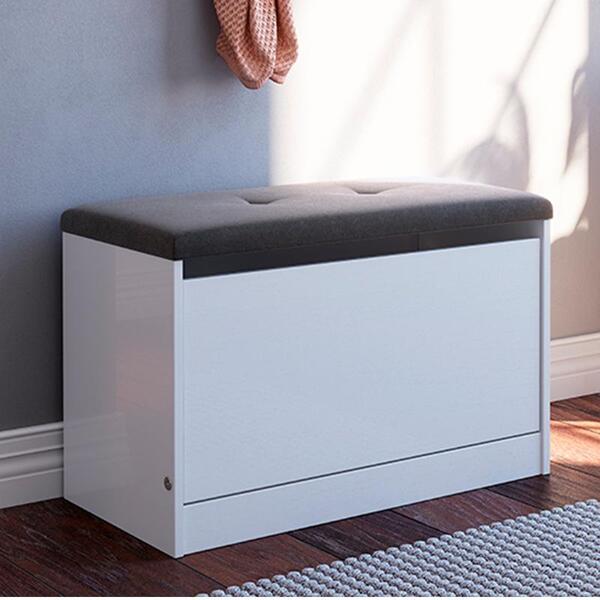 Sapateira Puff Cama Quarto Multifuncional Decoração Branco/ci