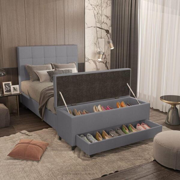 Sapateira Recamier Corano Solteiro 98x50x45 Cm - Cinza