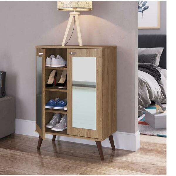 Sapateira Retrô Com 2 Portas E Espelho - Carvalho