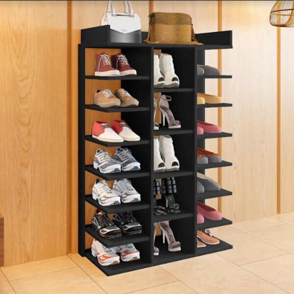 Sapateira Vertical Tripla Em Mdf Ferrary Preta