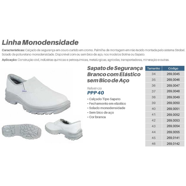 Sapato de Segurança Branco com Elástico Hidrofugado Bidensidade