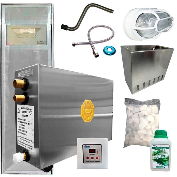 Sauna Vapor 12kw + Kit Completo C/ Porta Até 15m³ Impercap -