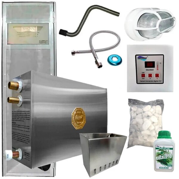 Sauna Vapor 18kw + Kit Completo C/ Porta Até 32m³ Impercap -