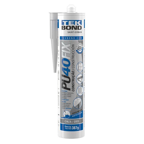 Selante Pu40fix Tekbond Cola Veda Juntas Vidros Cinza 387g