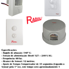 Sensor De Presença Articulável C/ Fotocélula E Ajuste Tempo