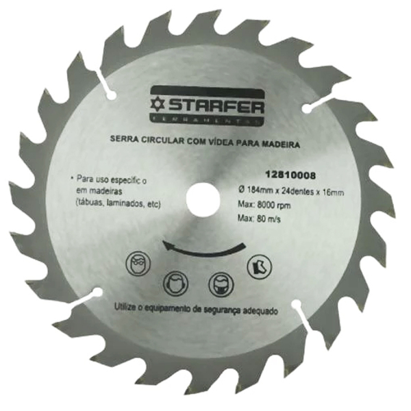 Serra Circular Com Vídea Para Madeira 7.1/4" x 16mm x 24 Dent
