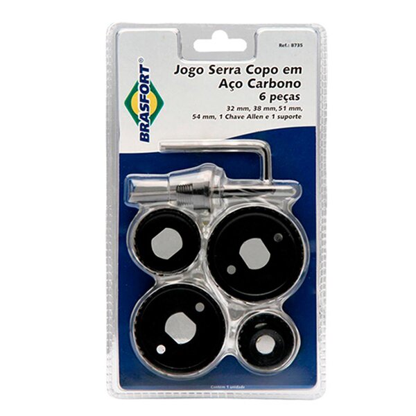 Serra Copo Brasfort Aço Rápido Kit Com 6 Peças 32 A 54mm