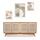 Set 3 Quadros Abstratos Bege E Cinza Moldura Preta