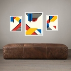 Set 3 Quadros Abstratos Mondrian Moldura Preta