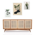 Set 3 Quadros Abstratos Mulher Folhas Moldura Branca