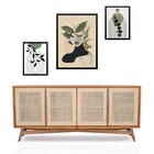 Set 3 Quadros Abstratos Mulher Folhas Moldura Branca