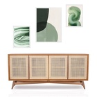 Set 3 Quadros Abstratos Nuances Verdes Moldura Branca