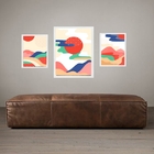 Set 3 Quadros Abstratos Paisagens Coloridas - Com Vidro Moldu