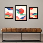 Set 3 Quadros Abstratos Paisagens Coloridas - Com Vidro Moldu
