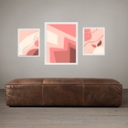 Set 3 Quadros Abstratos Rosas - Com Vidro  Moldura Branca