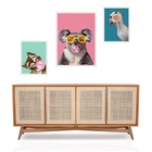 Set 3 Quadros Animais Bubble Gum Coloridos - Com Vidro Moldur