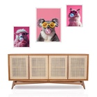 Set 3 Quadros Animais De Óculos - Chiclete - Com Vidro  Moldu