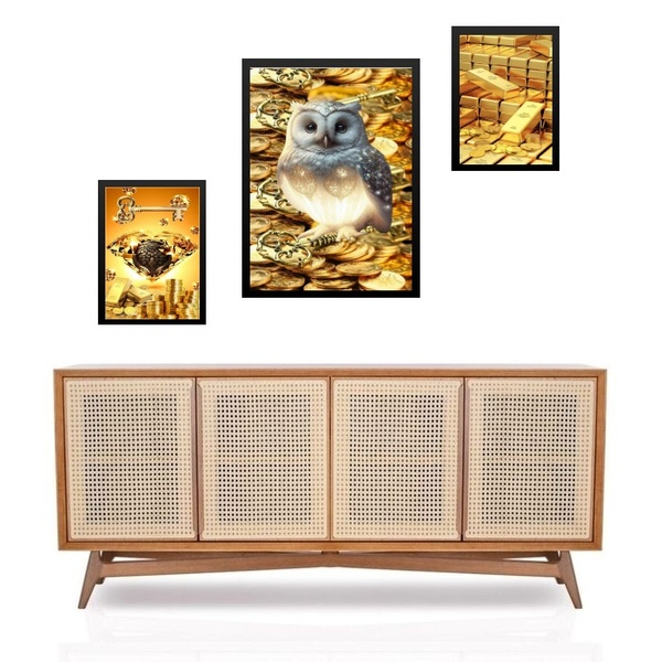 Set 3 Quadros Arquétipos Prosperidade Riqueza - Com Vidro  Mo