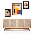 Set 3 Quadros Arte Colorida Bauhaus Moldura Branca