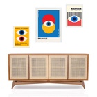 Set 3 Quadros Arte Colorida Bauhaus Olhos Moldura Branca