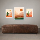 Set 3 Quadros Arte Deserto Boho Moldura Branca