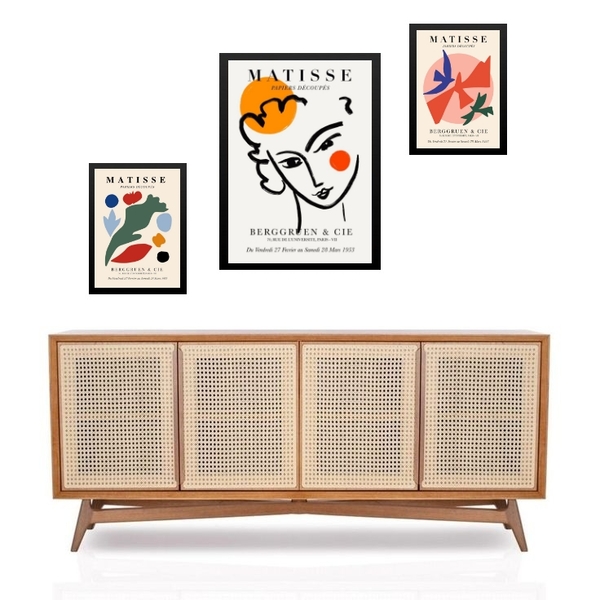 Set 3 Quadros Artes Abstratas Matisse - Com Vidro  Moldura Br