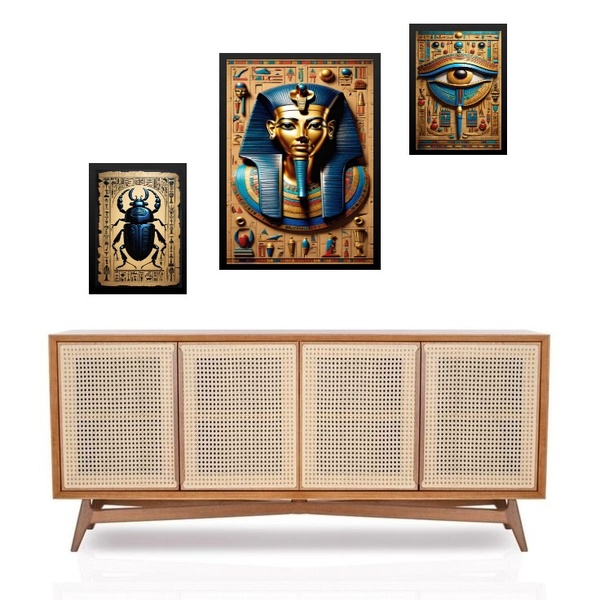 Set 3 Quadros Artes Egípcias - Com Vidro Moldura Preta