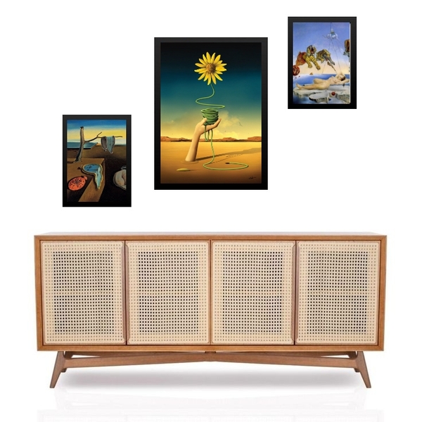 Set 3 Quadros Artes Salvador Dalí Moldura Branca