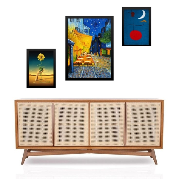 Set 3 Quadros Artes Van Gogh Miró Dalí - Com Vidro Moldura Pr