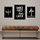 Set 3 Quadros Balé Adulto - Frase - Com Vidro Moldura Preta