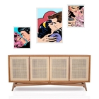 Set 3 Quadros Beijos Pop Art - Com Vidro  Moldura Branca